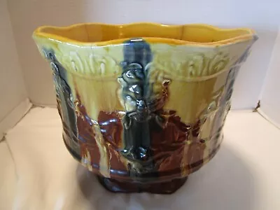 Vintage Blended Majolica Glazed Art Nouveau Jardinière 4-lions Heads 10.75  W • $159