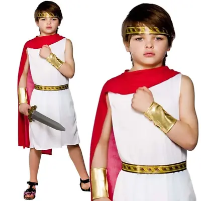 Roman Boy Outfit Greek Toga Party Robe Boys Fancy Dress Costume Age 3/13 • $52.49