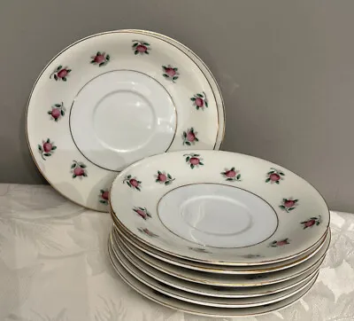 Ucagco China Made In Occupied Japan White Saucer Pink Rose Buds Gold TrIm (8) • $38