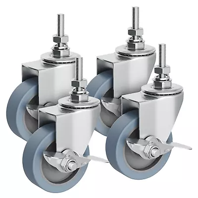 Caster Wheels 3 Inch Set Of 4 Heavy Duty Threaded Stem Casters Swivel Rubber  • $28.04