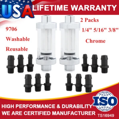 2 Packs Universal 1/4  5/16  3/8  Gas Glass Reusable Washable Inline Fuel Filter • $13.99