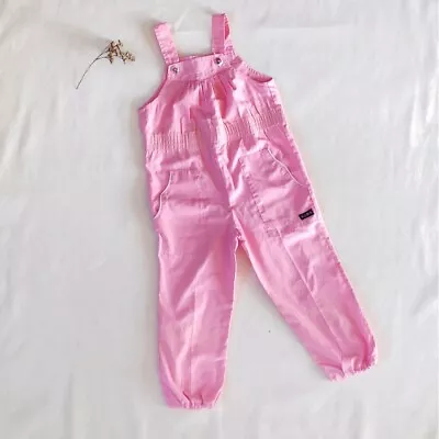 VINTAGE Grandway 70s Pink Cotton Blend Long Overalls Floral Buttons Girl Size 2 • $23