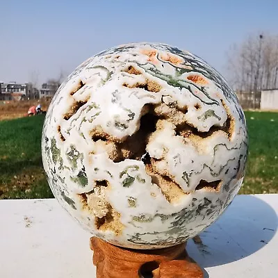 5LB Natural Moss Agate Geode Sphere Quartz Crystal Plished Ball Reiki 120mm • $0.99