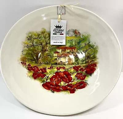 Azzurra Ceramiche 12  Round Bowl Tuscan Villa With Poppies Made In ITALY New! • $108.70