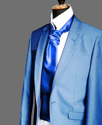 Royal Blue Glass Satin Ascot CRAVAT Neck Tie Scarf • £2.99