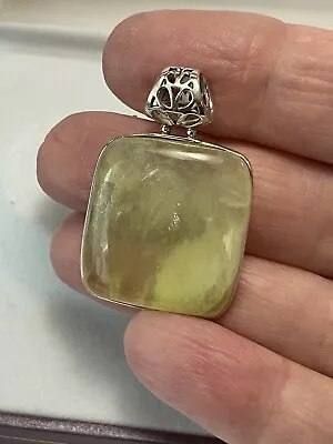 Vintage Lovely Lemon Prehnite Sterling Silver Necklace Pendant 10.21gms • $30