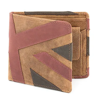 Union Jack 100% Genuine Leather Wallet For Men | Bi Fold | Coin Pocket • £14.95