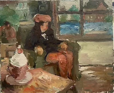 Van Gogh 19thC Antique French Woman Cafe Paris Oil Painting Original • $999.99