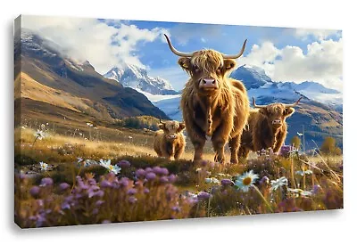 Decoralin Highland Cow Framed Canvas Wall Art Print Varnished Ready To Hang • £17.99