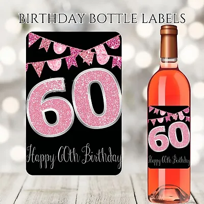 £2.20 • Buy Birthday Bottle Label / Sticker Wine Or Spirit Pink Sparkle On Black