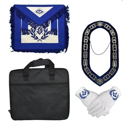 Masonic Blue Lodge Apron & Collar Chain Lambskin Leather Square Compass Gloves • $118