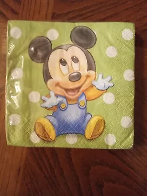 1 PACK DISNEY BABY MICKEY MOUSE FIRST BIRTHDAY 16ct 2PLY BEVERAGE NAPKINS NEW  • $7.99