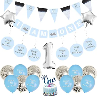 First Birthday Set For Baby Boys – Blue Decorations Kit For 1-Year-Old – Balloo • £11.75