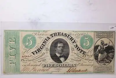 1862 $5 Virginia Treasury Note 'Civil War Era' Nice Note. Store #11240 • $85