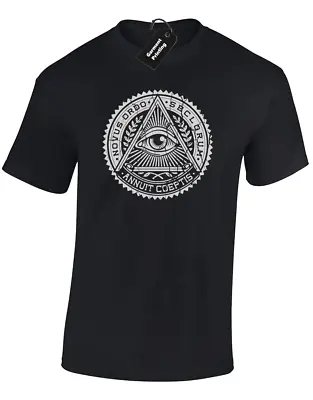 Vintage Illuminati Mens T-shirt Pyramid Eye Reptilian Masonic Secret Top (col) • £7.99