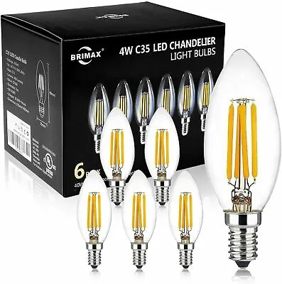 E12 C35 LED Candle Light Bulbs 6W 60W Dimmable Flame Tip Candelabra Lamp 6 Pack • $12.99