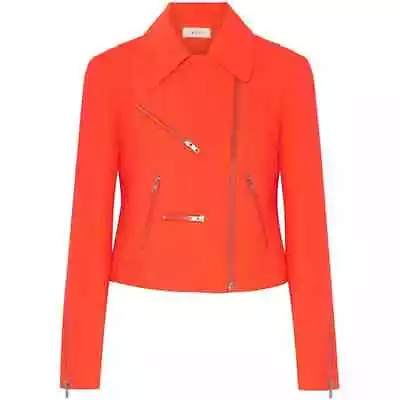 A.L.C. Ekberg Double-Face Scuba Moto Jacket Neon Red-Orange Asymmetric 4 • $100