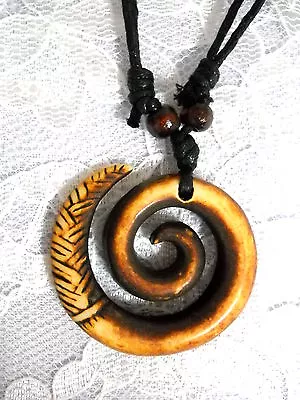 Brown & Rust Resin Maori Spiral Infinity Galaxy Pendant Adj String Necklace • $6.99