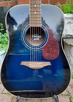 Vintage Acoustic Guitar Model V400bl Navy Blue In Very Good Condition • £69.99