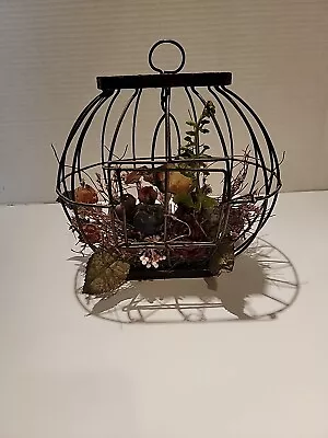 Vintage Wire Latched Bird Cage Birdi Inside Farm Garden Plants And Fruits  • $18