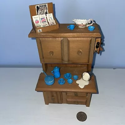 Vintage Rare Doll Sized Hutch About 9”. Old Time Phone Seeds Kitchenware • $22