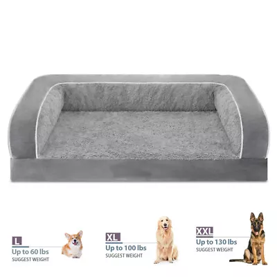 M/L/XL Dog Bed Orthopedic Foam 3Side Bolster Gray Pet Sofa With Removable Cover • $25.99