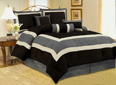 Soft Micro Suede Comforter Set Bedding-in-a-bag Black Green Blue Or Curtain Set • $79.99