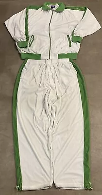 VTG Y2K Baggy Velour Veezo Track Suit 2XL White Green Side Stripe 34-42” Waist • $45