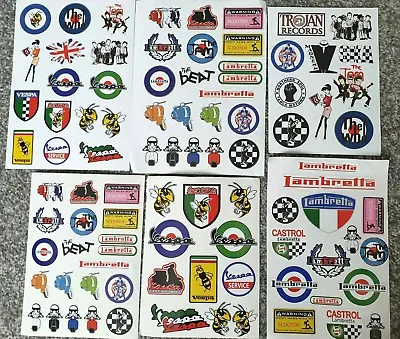Scooter Themed Stickers 6 Sheets - Vespa Lambretta ska Helmet Sticker Bomb • £4.99