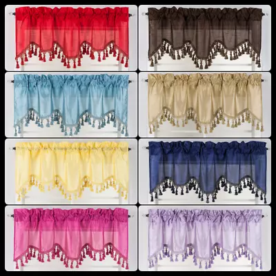 $7 • Buy 1pc Wave Waterfall Valance Swag Window Curtain W/tassel Trim Cascading Faux Silk
