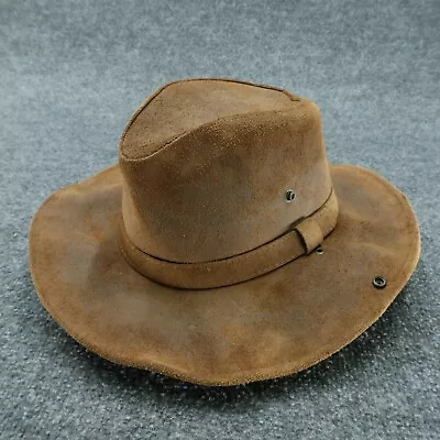 Minnetonka Hat Mens Medium Brown Leather The Fold Up Cowboy Western Distressed • $39.99