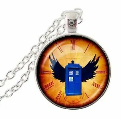 Doctor Who Inspired Winged TARDIS In Watch Silver Tone Dome Pendant Necklace: UK • £4.99