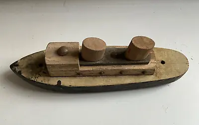 Vintage Antique Handmade Wood Toy Boat Steamship Orig.  Paint 9 In Long • $100