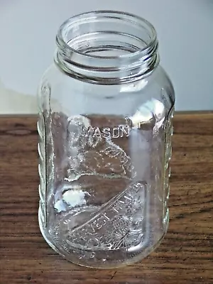 Vintage HARVEST TIME Clear Quart Mason Jar Embossed Milliliter Measurements • $8