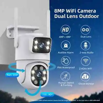  ICSee Dual Lens WiFi IP Camera Wireless Outdoor CCTV PTZ Home Security IR Cam • $38.99