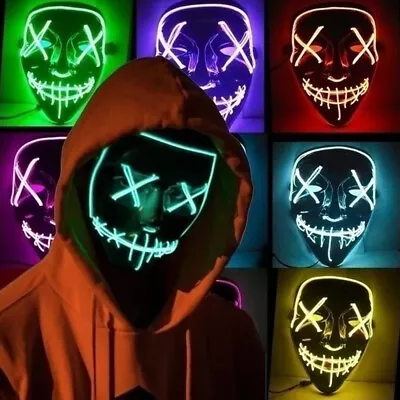 Neon Stitches LED Mask Wire Light Up Purge Halloween Costume Mask Cosplay Party • $6.98