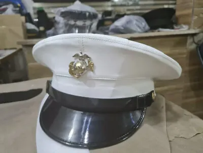 USMC Dress Blues Marine Hat - With Carrying Case - White Vinyl - Never Worn • $74.89