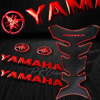 Chromed Red Pro Fuel Tank Pad+8  3D Yamaha Logo+Letter Fairing Emblem Sticker • $28.98