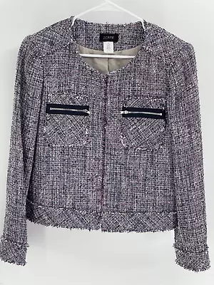 J. Crew Blazer Women Size 10 Tweed Jacket Suit Boucle Purple Blue • $59