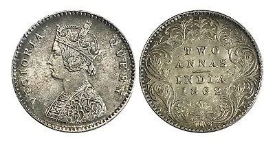 O593 India Victoria 2 Annas 1862 Silver Top Grade & Mint Luster! • $69.99