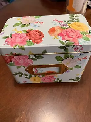 The Paper Studio Floral Metal Recipe Box With Cards Shabby Cottage Farmhouse • $14.99