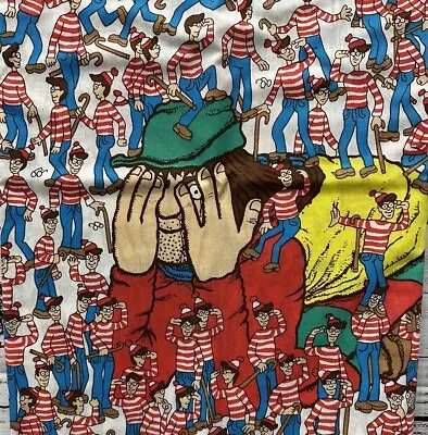 Vintage 1990 Wheres Waldo Twin Sized Fitted Bed Sheet Fabric 90s Mythical Giant • $29.99