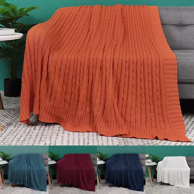 100% Cotton Blanket Soft  Cable Knit Throw Bed Decoration Bedding Blankets • £63.38