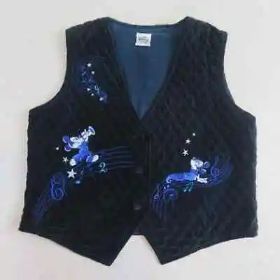 Disney Store Womens L Blue Quilted Velvet Vest Mickey Mouse Music Blues Club • $39.75