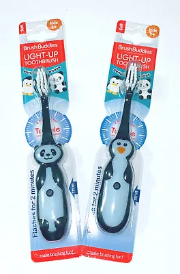 2- Brush Buddies Kids 3+ Light Up Tooth Brush 2 Minute Timer Panda Penguin New • $11.07