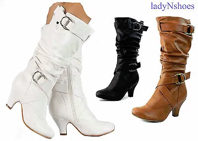 New Women's Fashion Round Toe  Low Heel Zipper Mid Calf Knee High Boots • $32.39