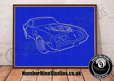 Pontiac Firebird TransAm BLUEPRINT Illustration High Quality signed By Artist. • $113.68