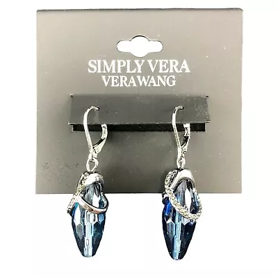 Simply Vera By Vera Wang Earrings Dark Silver Tone Blue Glass With Crystals • $16