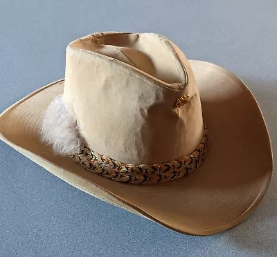 Vtg Levi Strauss Tan Felt Cowboy Hat  LG  7.25 USA Made Hat Band Pin & Feather • $20