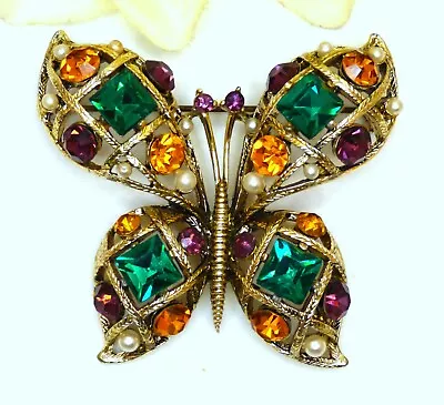 🌺Vintage Rare Signed LISNER Gorgeous Puffy Rhinestone 3  Butterfly Brooch Pin • $29.99
